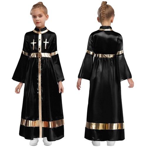 Girls Church Clergy Robe Praise Loose Fit Clergy Maxi Dress Minister Choir Robe - Picture 13 of 50
