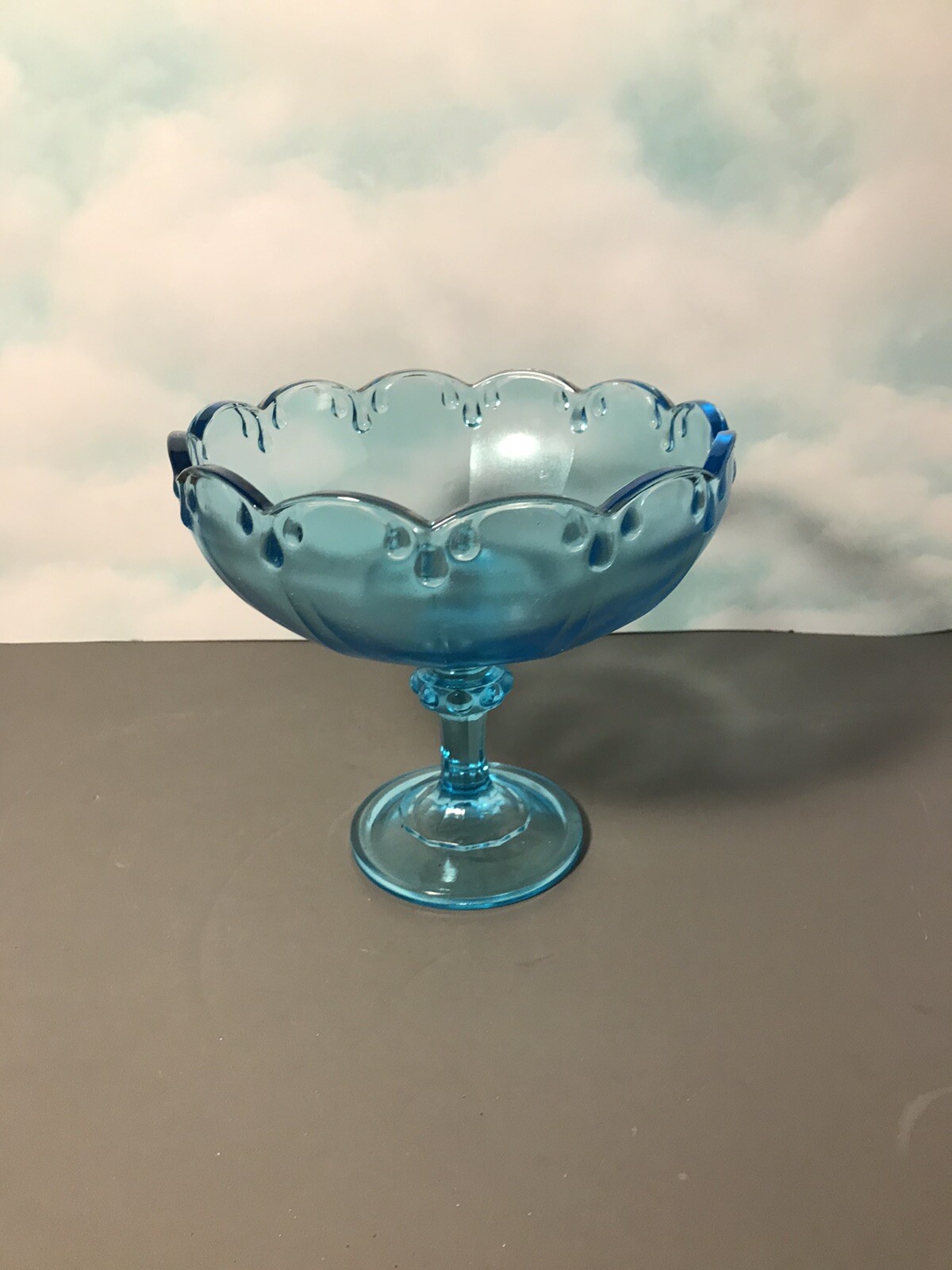 Vintage Depression Glass Pedestal Bowl 8" x 8" High Light Blue eBay