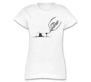 Ladies White T Shirt Motif Drawing Caro Art Black White Cool Cult Ebay