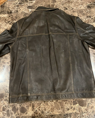 Vintage GAP Leather Jacket Mens (XL) Brown Distressed Y2K Biker