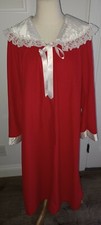 Vintage Red w/ White Satin Lace Collar-Classic Holiday Nightgown Robe Large