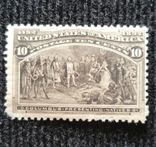 1893 US 10c Colombian Exposition Stamp Unused HR F, SC#237 (MV $95)