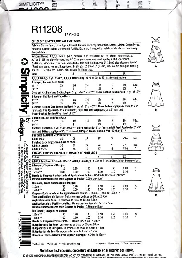 Simplicity R11208 Storybook Theme Jumper Ladybug, Penguin Sz 2-6x PATTERN Uncut - Image 2 of 2