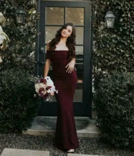 $295 NWT KATIE MAY LEGACY OFF SHOULDER MERMAID GOWN SIZE S SMALL SANGRIA 