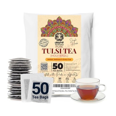 50 Holy Basil Tea Bags, Tulsi Holy Basil Leaves, Ayurveda Natural Herbal Tea