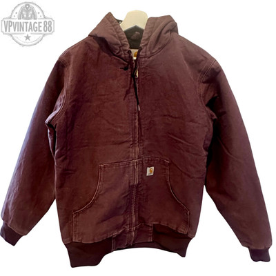 Vintage Carhartt Purple Plum Canvas Hooded Bomber Herren Jacke Original WJ130 DPM