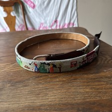 Golfing Needlepoint Men s Belt Hand-stitched / Full Grain Leather Mens 40