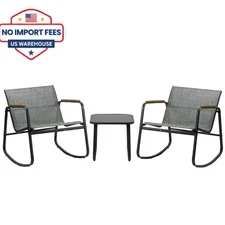 Kozyard Outdoor Rocking Chair Bistro Set With Glass Table Wooden Armrests