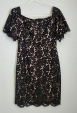 ELIZA J Black Off-the-Shoulder Floral Lace Sheath LBD Dress 6 Cocktail Elegant