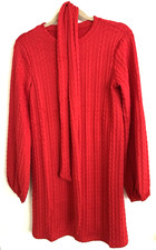 Women Long sleeve Belted Cable Knit Loose Mini Tunic Pullover Dress XS