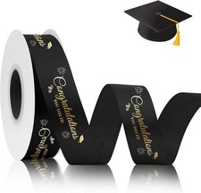 2026 Graduation Ribbon 25 Yards Black Ribbon 1 Inch Congrats Grad Black and G...
