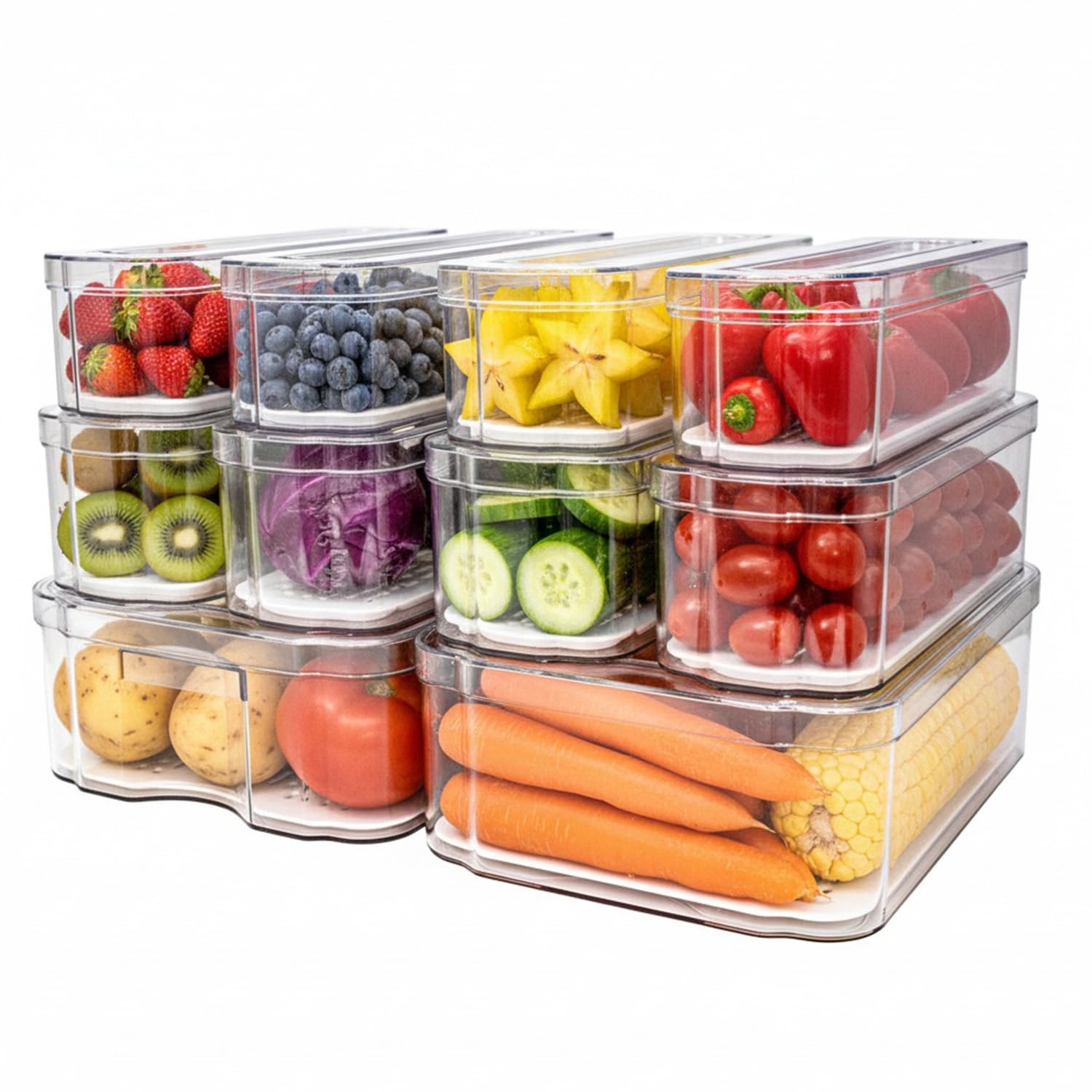 Fridge Organizers and Storage, 10 Pack Organizer Bins with Lids, Stackable St...