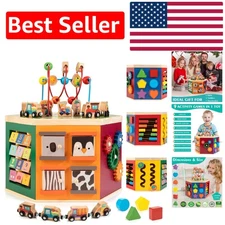 Large Wooden Activity Cube for Children - Engaging Farm-Themed Learning Toy