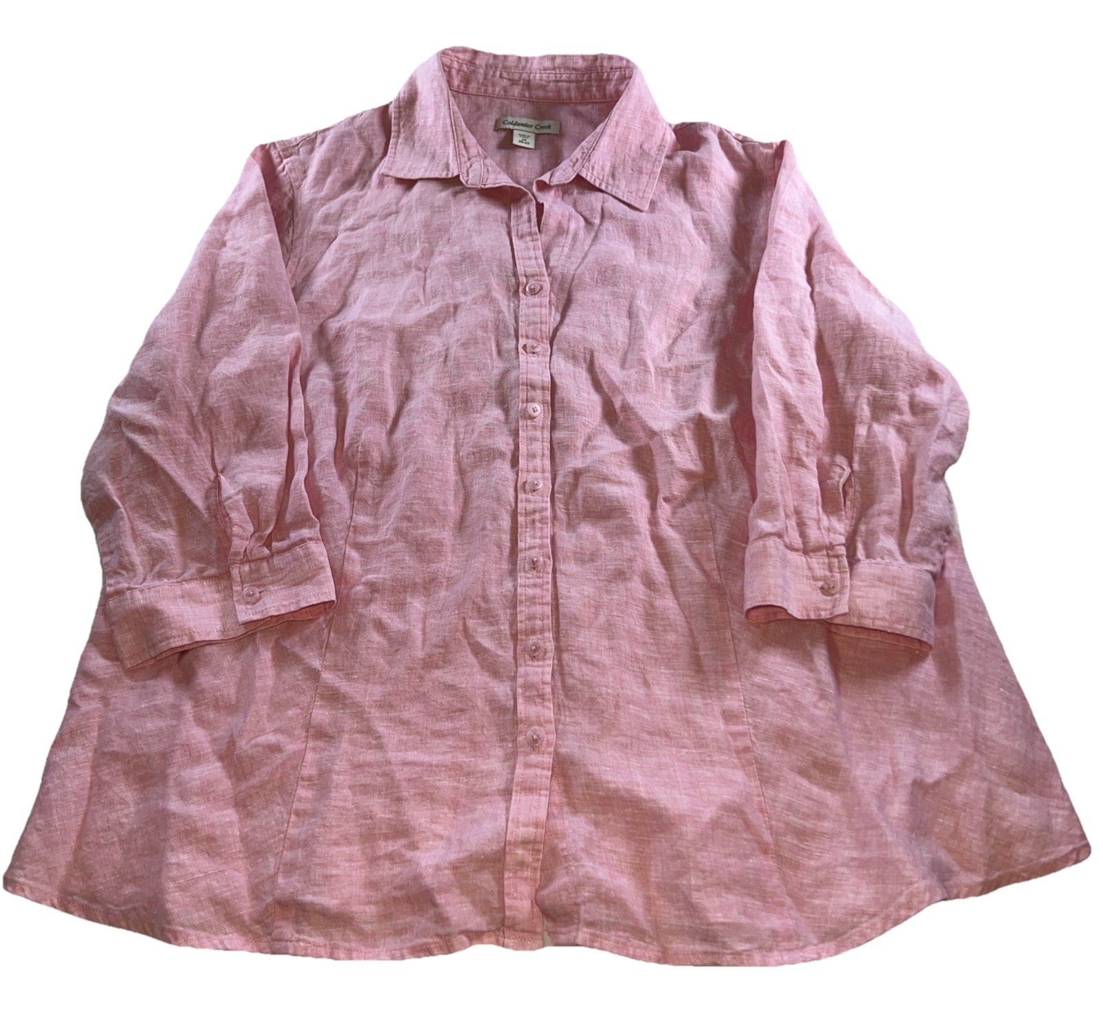 Coldwater Creek Womens 100% Linen Shirt Sz 2X  Grandmacore Cottagecore Pink