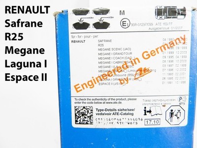 ATE 602983 Bremsbelge Safrane R25 Megane I Laguna 1 Espace II Vorne