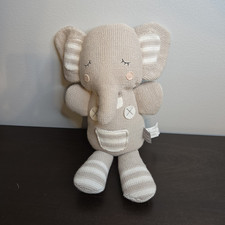 Living Textiles Theodore Elephant Knit Stuffed Animal Plush Washable Gray White