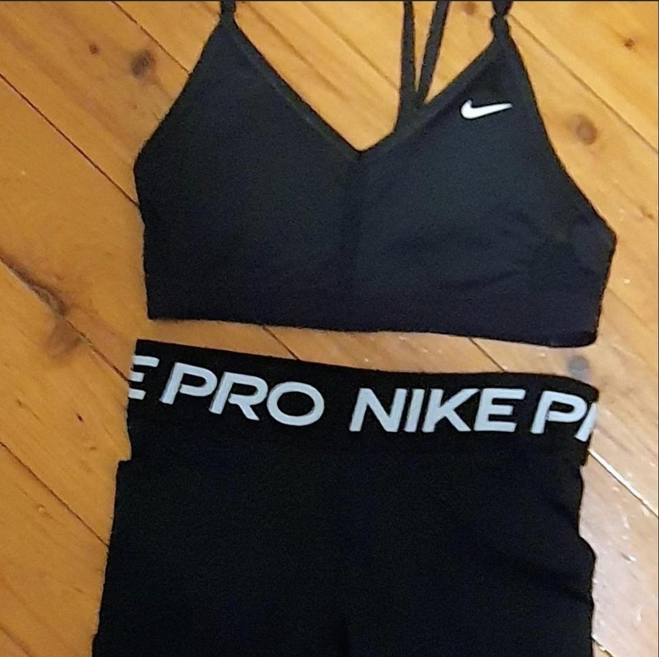 Nike Pro Black Activewear Set Racerback Wireless Sports Bra & Shorts Size S