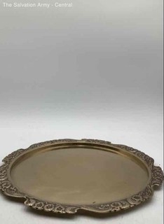 Gold Brass Floral Engraved Round Shape Collectible Serving Trays Lot Of 3