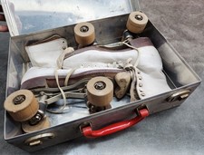 VTG Women  s Chicago Skate Co Ware Bros Wood Wheels Roller Skates Size 7 w/ Case