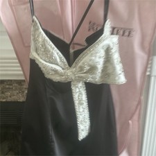 Sherri Hill Formal Gown Dress Black Ivory Embellished Bow Elegant Evening Wear