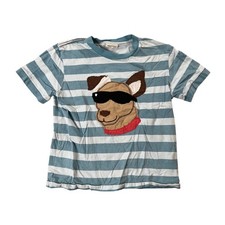 Mini Boden Blue With White Stripes Dog Graphic Boy Size 7-8Y