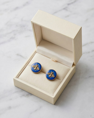 Gucci stamped buttons 2 pieces  blue   / gold  17 mm 0,7 inch