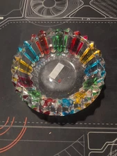 Colorful Vintage Cigar Ashtray Cut Crystal Glass Tobacciana Heavy Cut Art Round