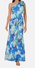 Adrianna Papell Women Blue Floral Printed Scuba Gown Dress Size 14