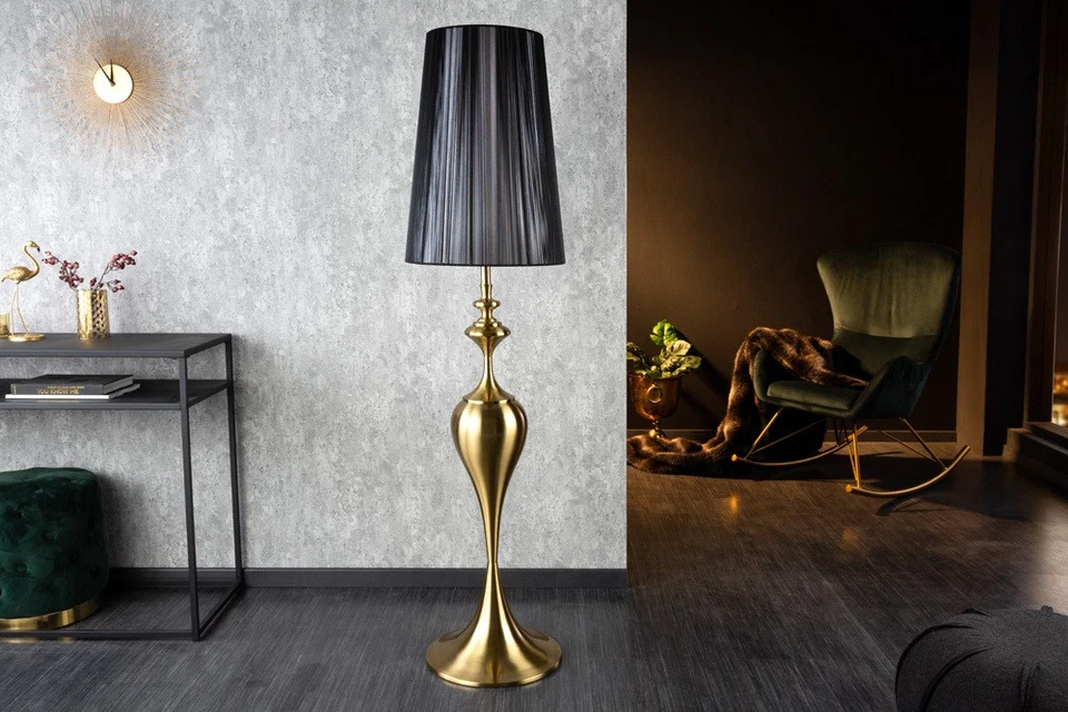 Barock Stehlampe LUCIE 160cm schwarz gold gebürstet Stehleuchte Wohnzimmerlampe - Bild 3 von 4