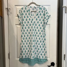 Cabana Life x Talbots Shift Dress Nylon Spandex Teal White Geometric Coastal L