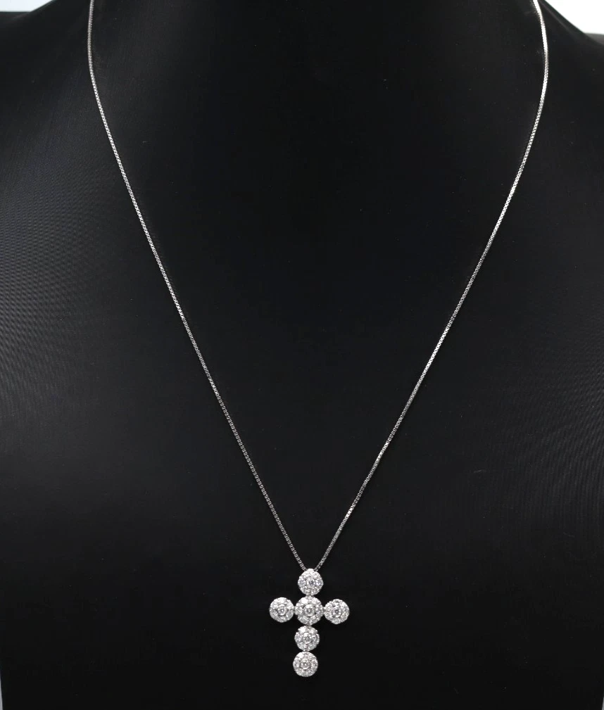 CARISSIMA Collana Oro Bianco 9ct Con Pendente A Croce In Diamante – Corda Regolabile – Gioiello Di Lusso - 2