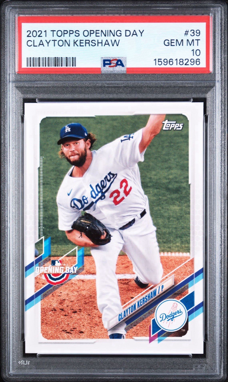 2021 Topps OPENING DAY #39 Clayton Kershaw PSA 10 GEM; Los Angeles Dodgers MLB view 1