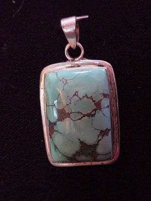 Turquoise and 925 Sterling Pendant Rectangle Spiderweb Matrix, 20g, 1.25''