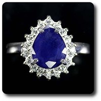 Mineralien Und Edelsteine. Blauer Saphir Ring 925 Silber + Weiß Vergoldet
