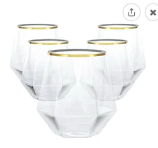 40 PCS Diamond Stemless Plastic Wine Whiskey Glasses, 12 Oz Disposable Cocktail