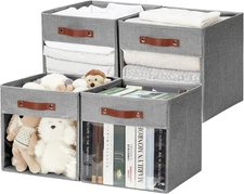 Storage Cubes Storage Organizer with Clear Window, Linen Collapsible Storage Bin