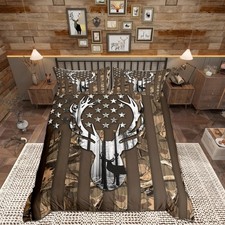 Camouflage USA Flag Bedding Comforter Full Size, Brown Camo Deer Antlers and ...