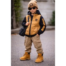 Timberland Kids Wheat Black Hybrid Puffer Hoodie Jacket M 10/12 Gorpcore street