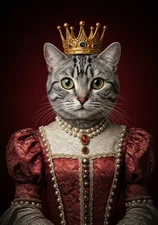 Custom Cat Queen Royalty Wall Art Print On Canvas Pet Portrait From Photo