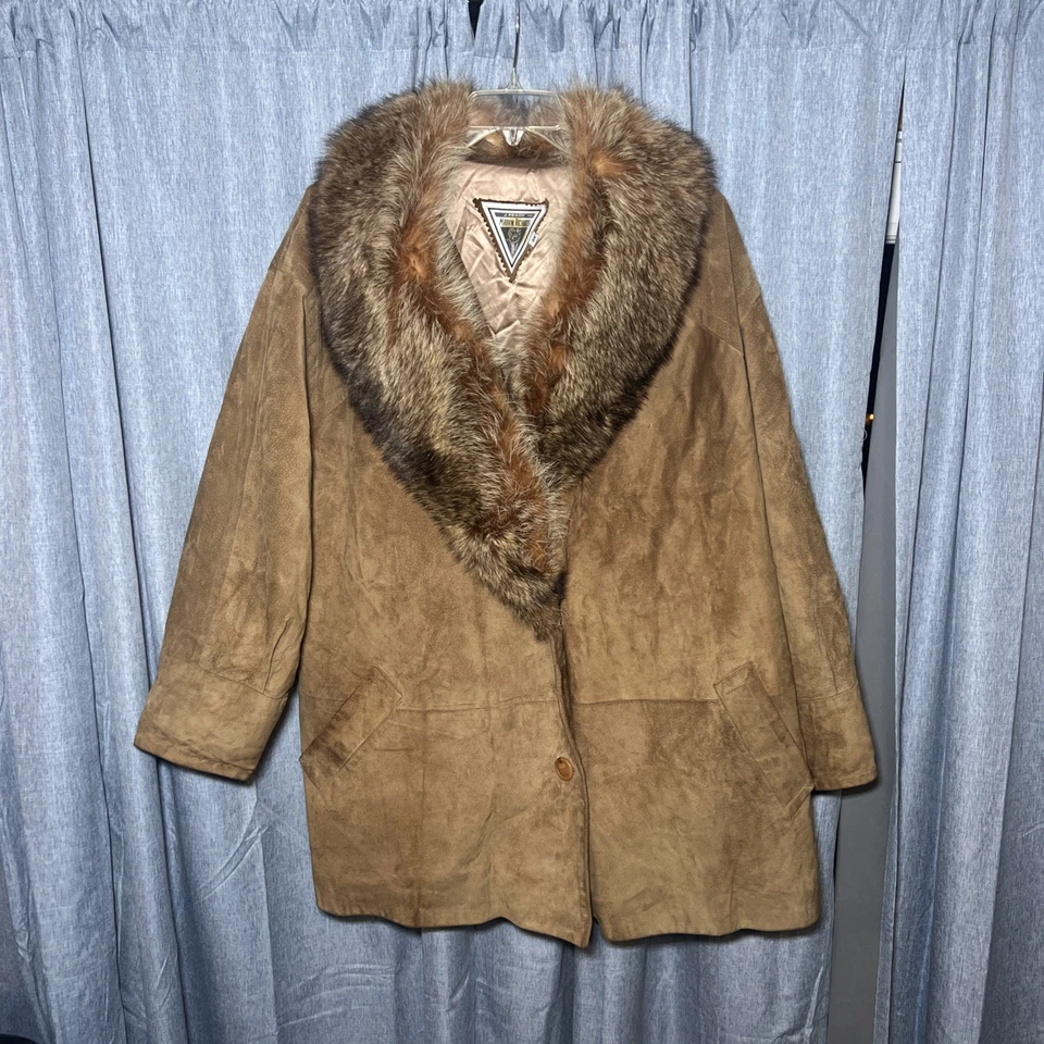 Chaqueta de cuero marrón claro de gran tamaño de piel sintética 3XL de J. Percy Marvin Richards de colección