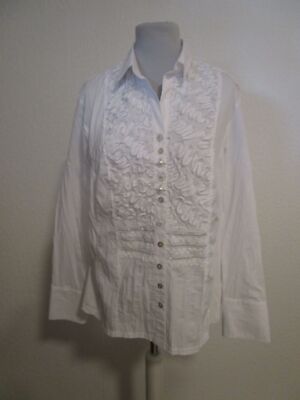 just White Bluse Langarm Strass Perlen Applikationen weiß Gr.44 (AH88-43)