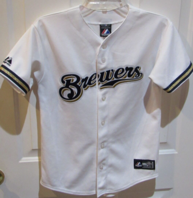 Milwaukee Brewers MLB Baseball Jersey boy's Large Majestic sewn