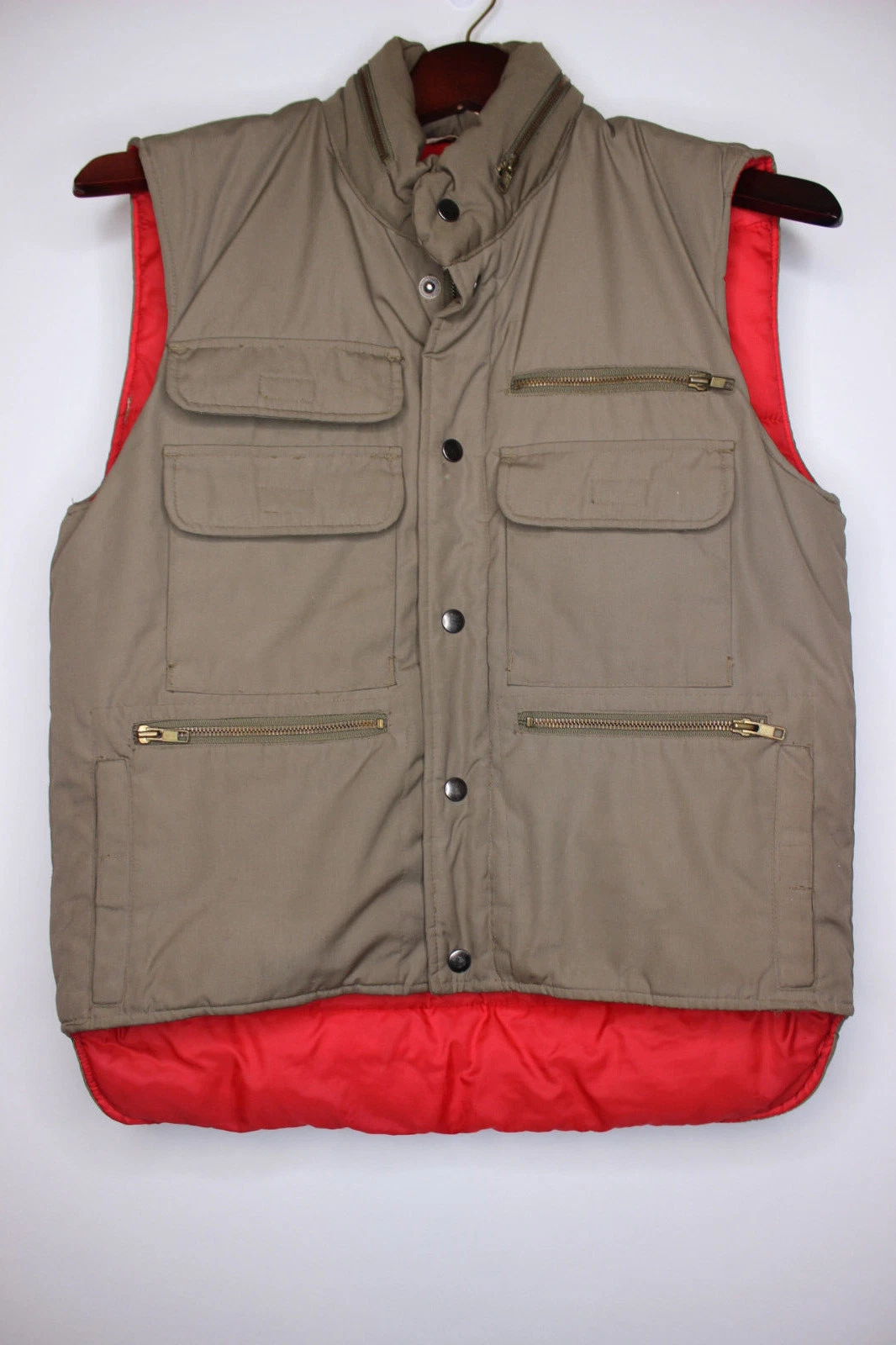Vintage Sears Fieldmaster Hunting Vest Beige Red Fishing Shooting Size S Hooded