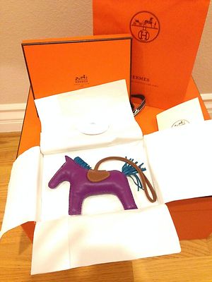 AUTHENTIC HERMES RODEO GRIGRI  KELLY BIRKIN BAG CHARM PURPLE BLUE IZMIR GM LARGE