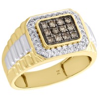 10K Gelb Goldbraunes Diamant Ehering 12.50Mm Herren Stufe Schaft Ring 1/2 Karat