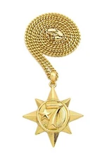 Hip Hop Gold Plated 7 Star Charm 18" 20" 24" Box Cuban Rope Brass Chain Necklace