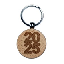 2025 Stacked Graduation Engraved Wood Round Keychain Tag Charm