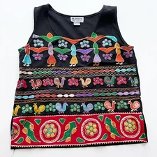 Raiment Fashions New York Sleeveless Tank Top Artsy Boho Beaded Embroider Small