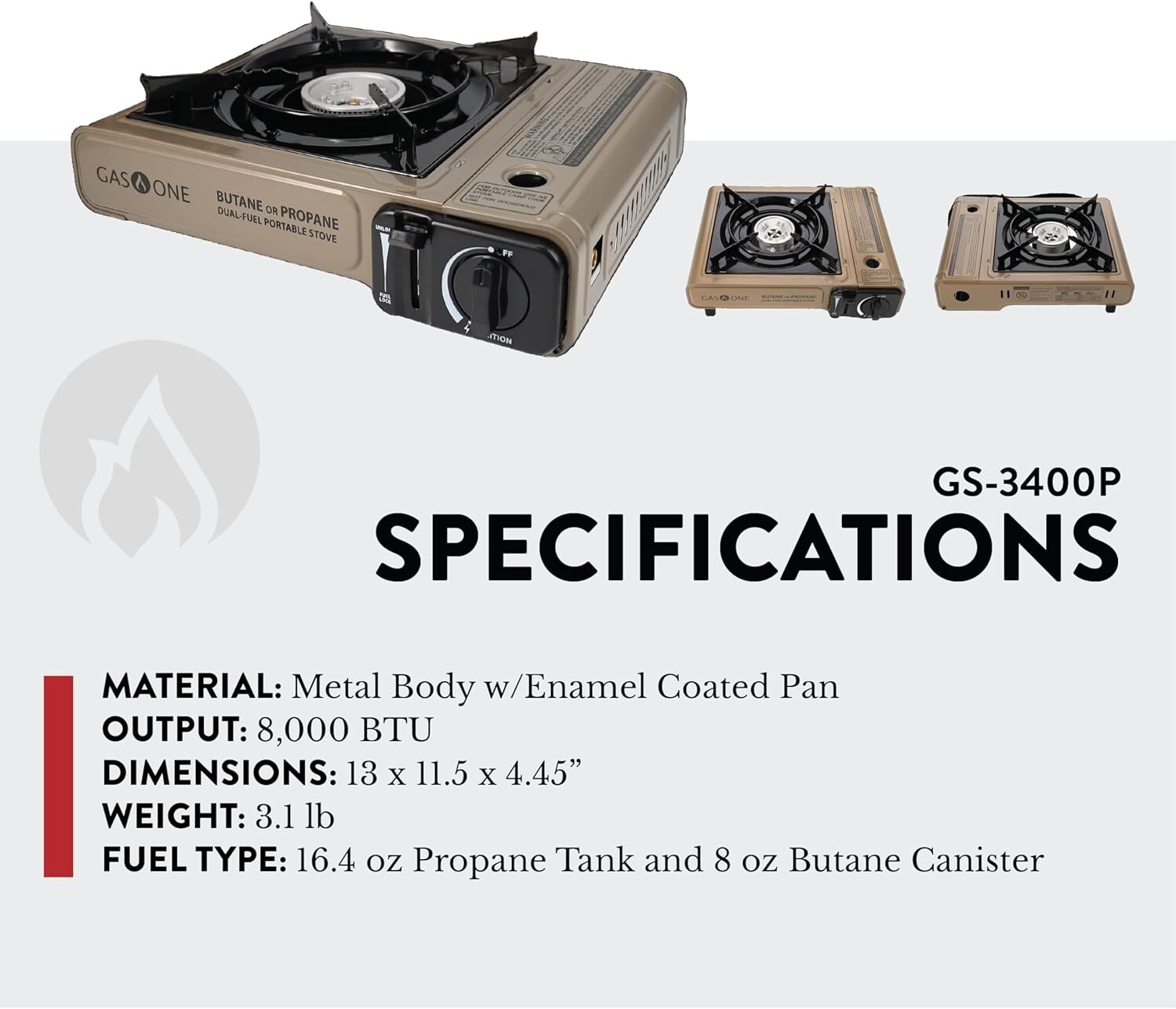 Gas One GS3400P Propane or Butane Stove Dual Fuel Stove Portable