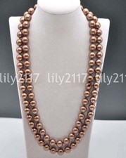 8/10/12/14mm Brown Coffee South Sea Shell Pearl Round Beads Long Necklace 36''